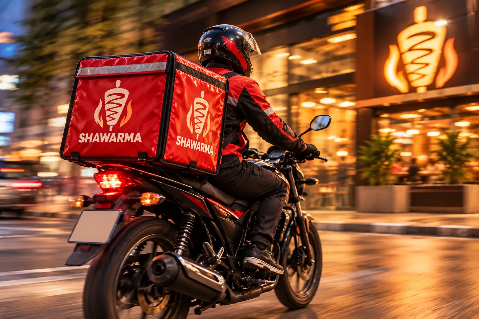 Delivery rider leaving the restaurant